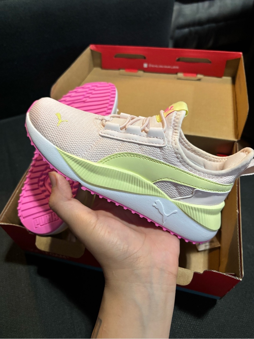 Puma Kids Pink and Lime Low-Top Sneakers